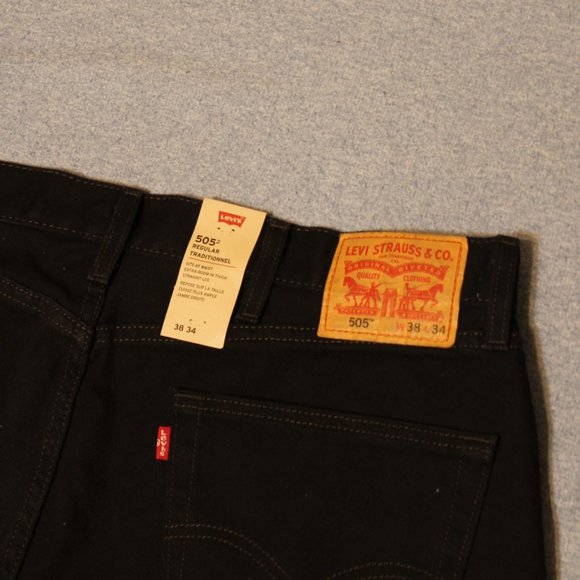 New Levi's Men's 505 Regular Fit Jeans, Black,Sz 38X34 - Picture 4 of 5